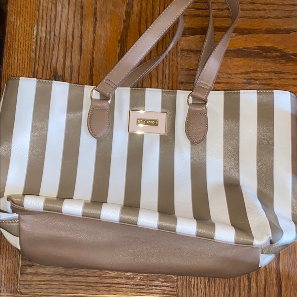 Betsey Johnson Striped Beige Tote Shoulder Purse